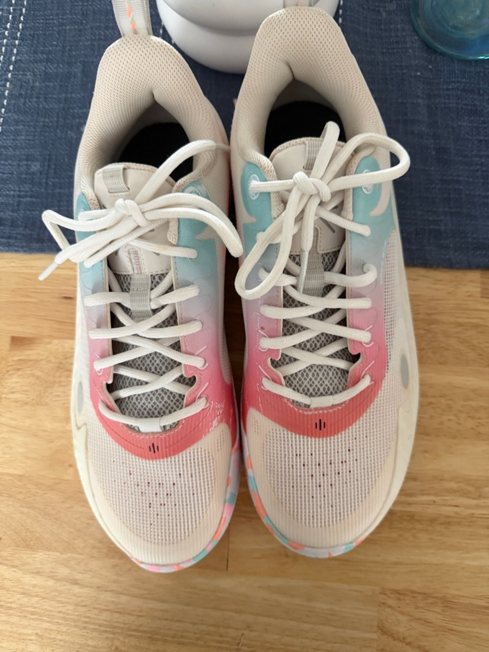 Men's Athletic Sneakers - White with Pink & Light Blue Accents